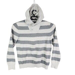 Mens Express Gray Striped Hooded Sweater 100% Cotton Long Sleeve Size M